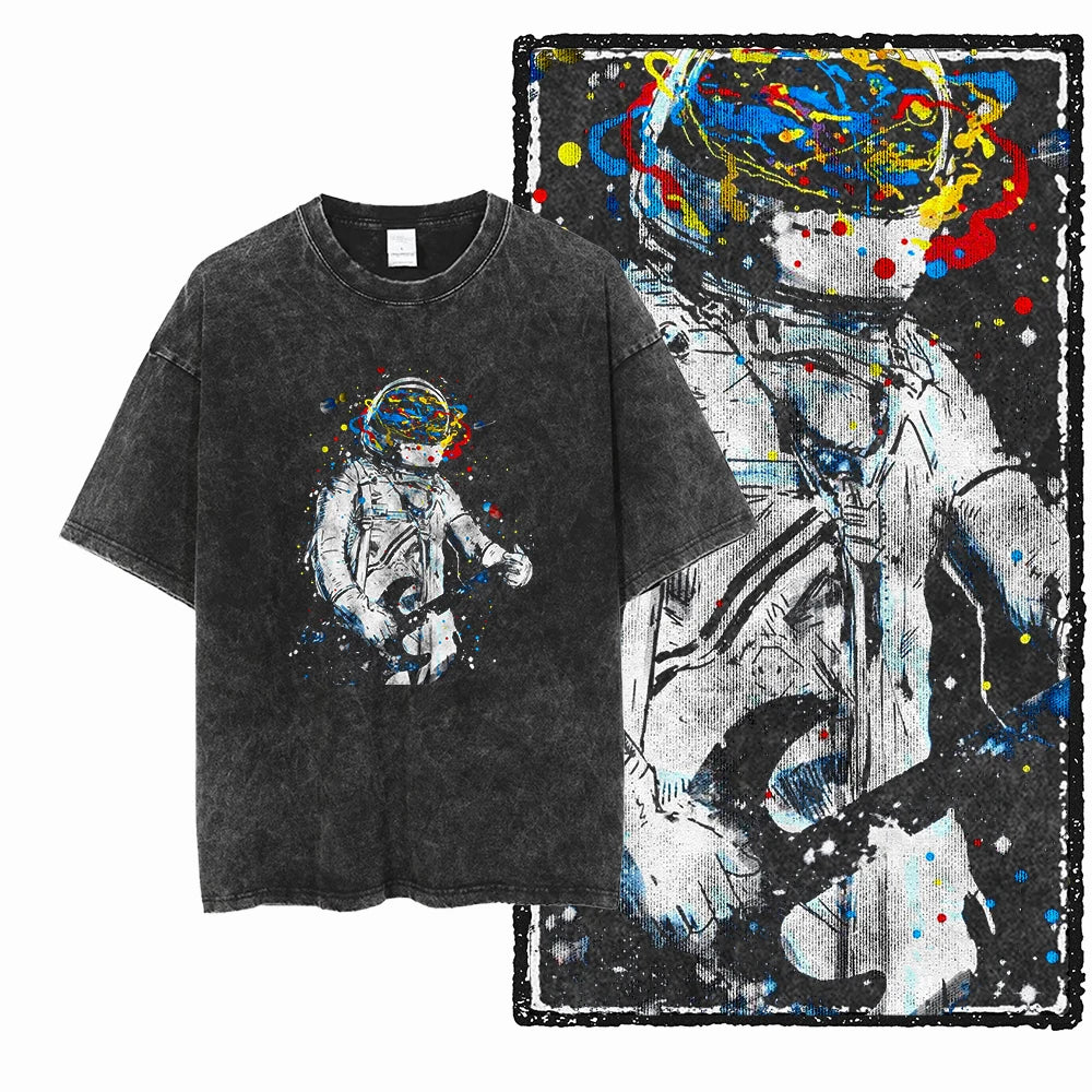 Astronaut Space Print Cotton Graphic T-Shirt