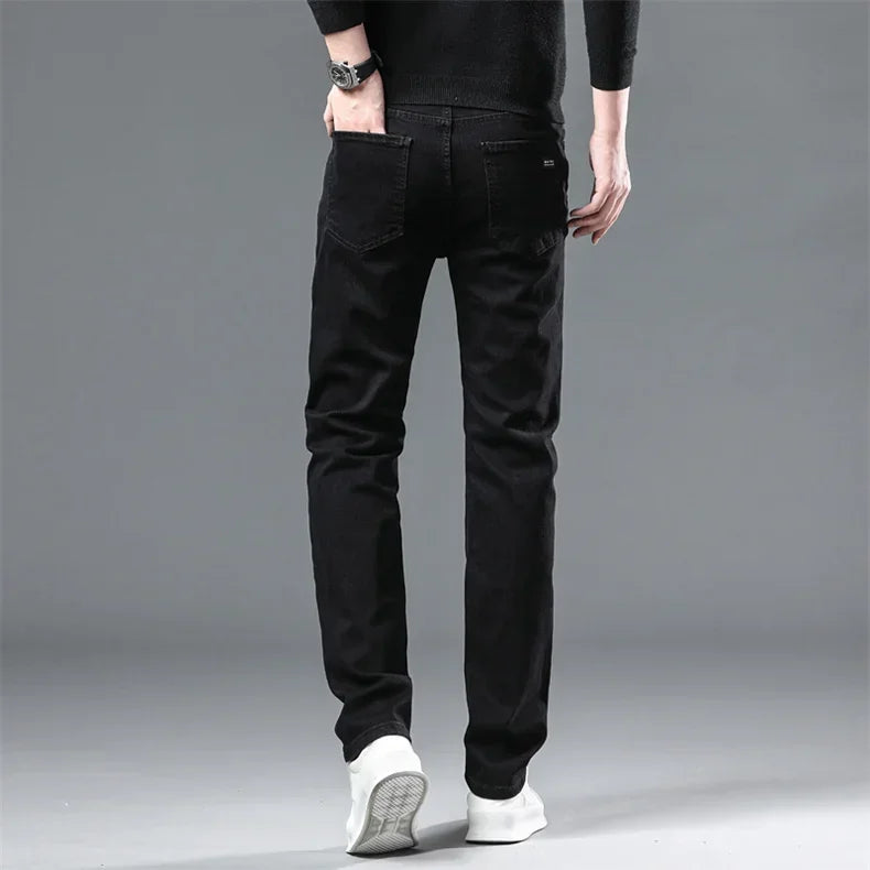 Men's Black Stretch Fleece-Lined Denim Jeans