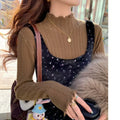 Women's Ruffled Semi-Turtleneck Knitted Sweater