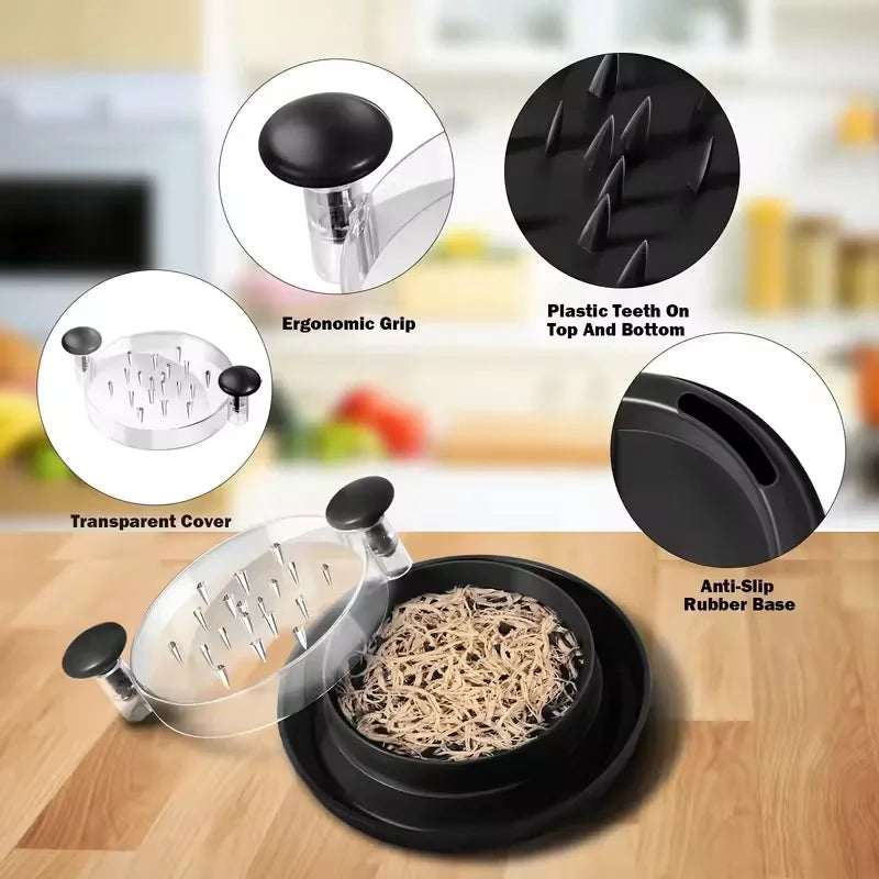 Outil de déchiquetage pour blanc de poulet avec couvercle transparent, hachoir à viande pour poulet, bœuf, chou et légumes, outil de cuisine rotatif