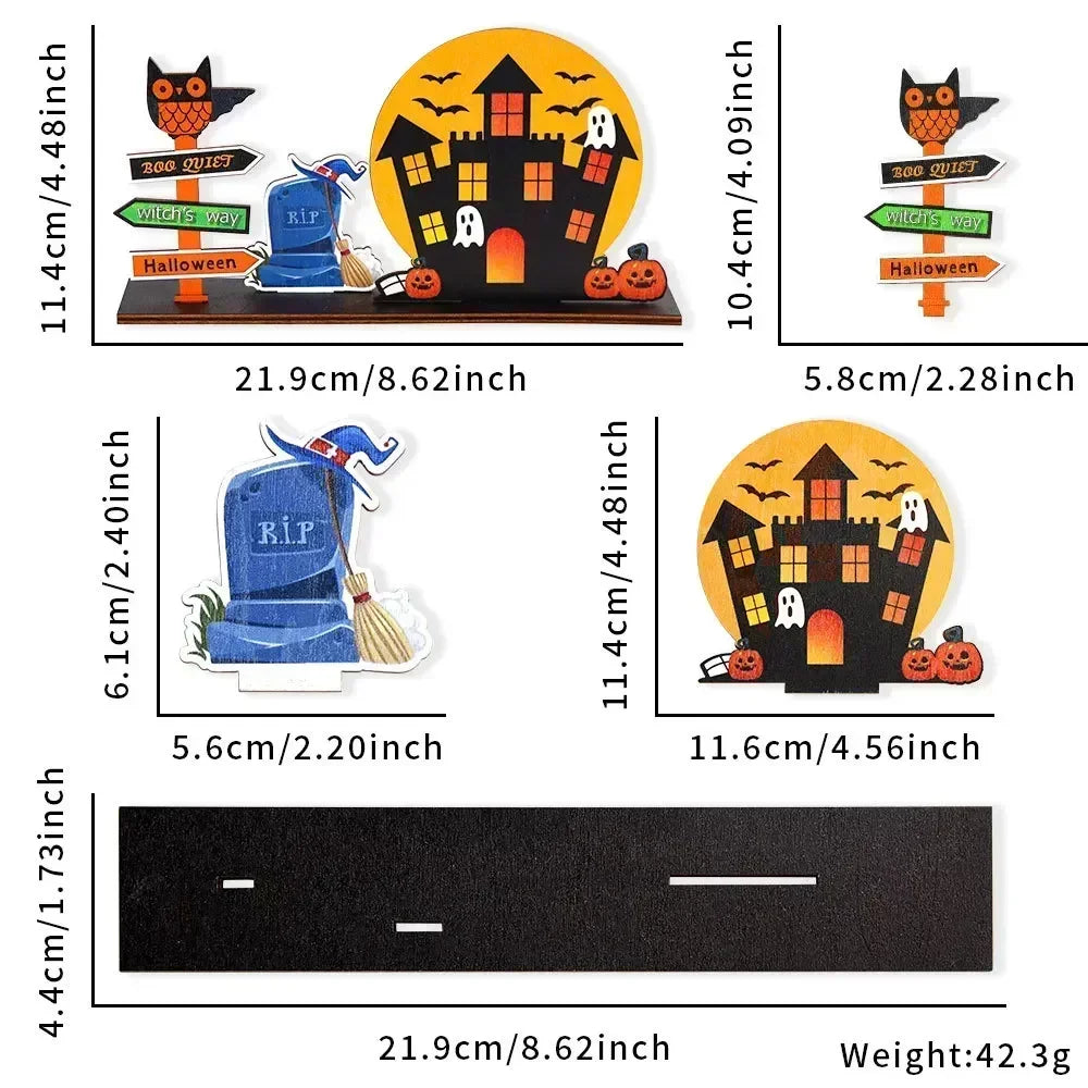 Halloween Desktop Decoration Wooden Castle Ornament Pumpkin Ghost Plaque Decor Trick or Treat Happy Halloween Party Decor