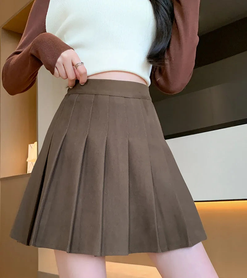 Women's Woolen Pleated Mini Skirt - Korean Style