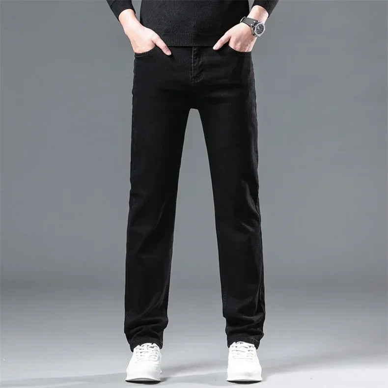 Men's Black Stretch Fleece-Lined Denim Jeans