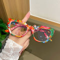 Retro Floral Cat-Eye Reading Glasses for Women, Fashionable Printed Large-Frame Anti-Blue Light Reading Glasses, Personalized Colorful Pattern High-Definition Reading Glasses