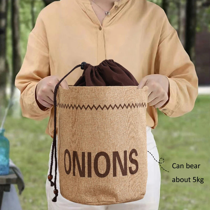 Sac de rangement en toile de jute pour cuisine : ail, oignons, pommes de terre, légumes, pain, sac à cordon, organisateur en tissu de jute pour pommes de terre