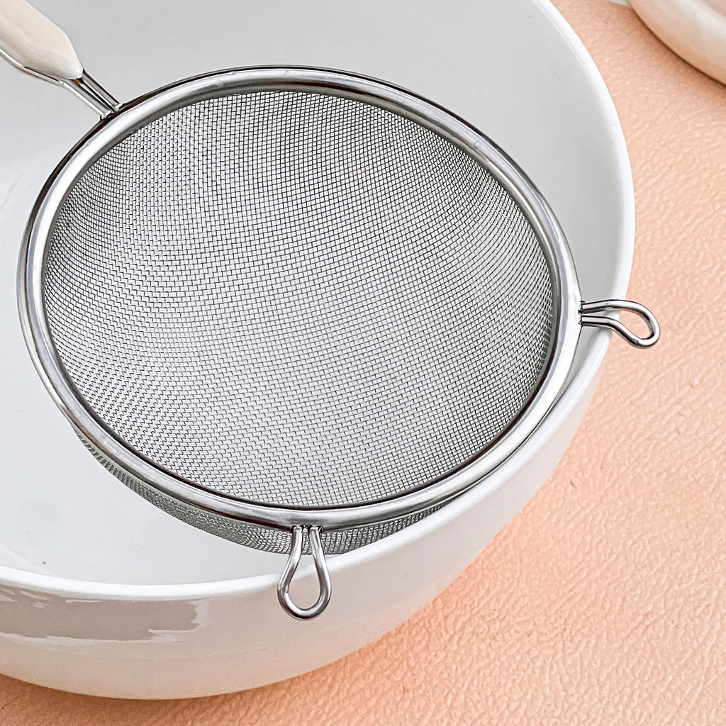 Passoire fine en acier inoxydable 304 durable avec poignée en plastique, tamis à farine, écumoire, ustensile de cuisine
