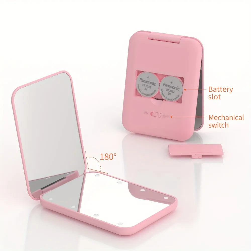 Mini Handheld Makeup Mirror 1X/3X Magnifiying Compact Folding Travel Portable With Light Makeup Pocket Mirror 8 Leds for Gifts