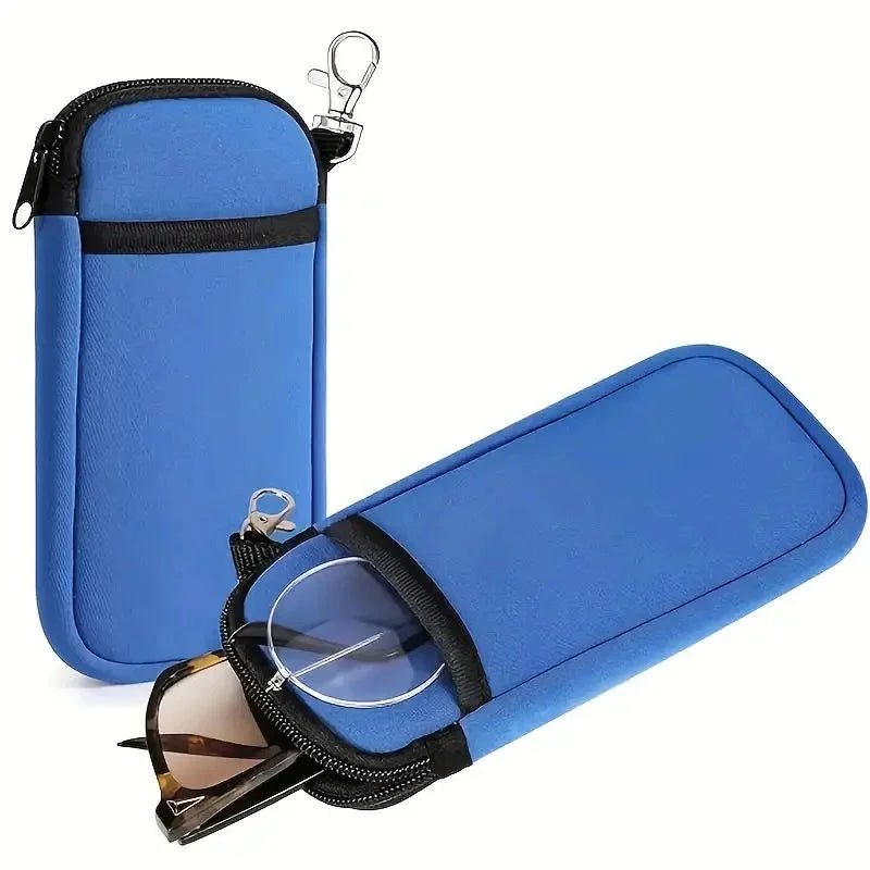 Portable Zippered Soft Eyeglass Case Sunglasses Storage Bag with Hanging Buckle Zipper Glasses Case Protective Glasses Storage C