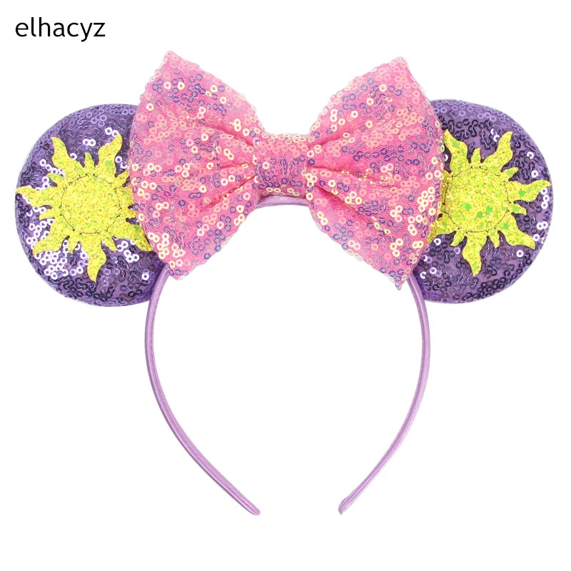Fashion Cute Mouse Princess Headband 3.3"Ears For Kids Rapunzel Hair Band Women Hair Accessories Girls Sequins Bow Headwear