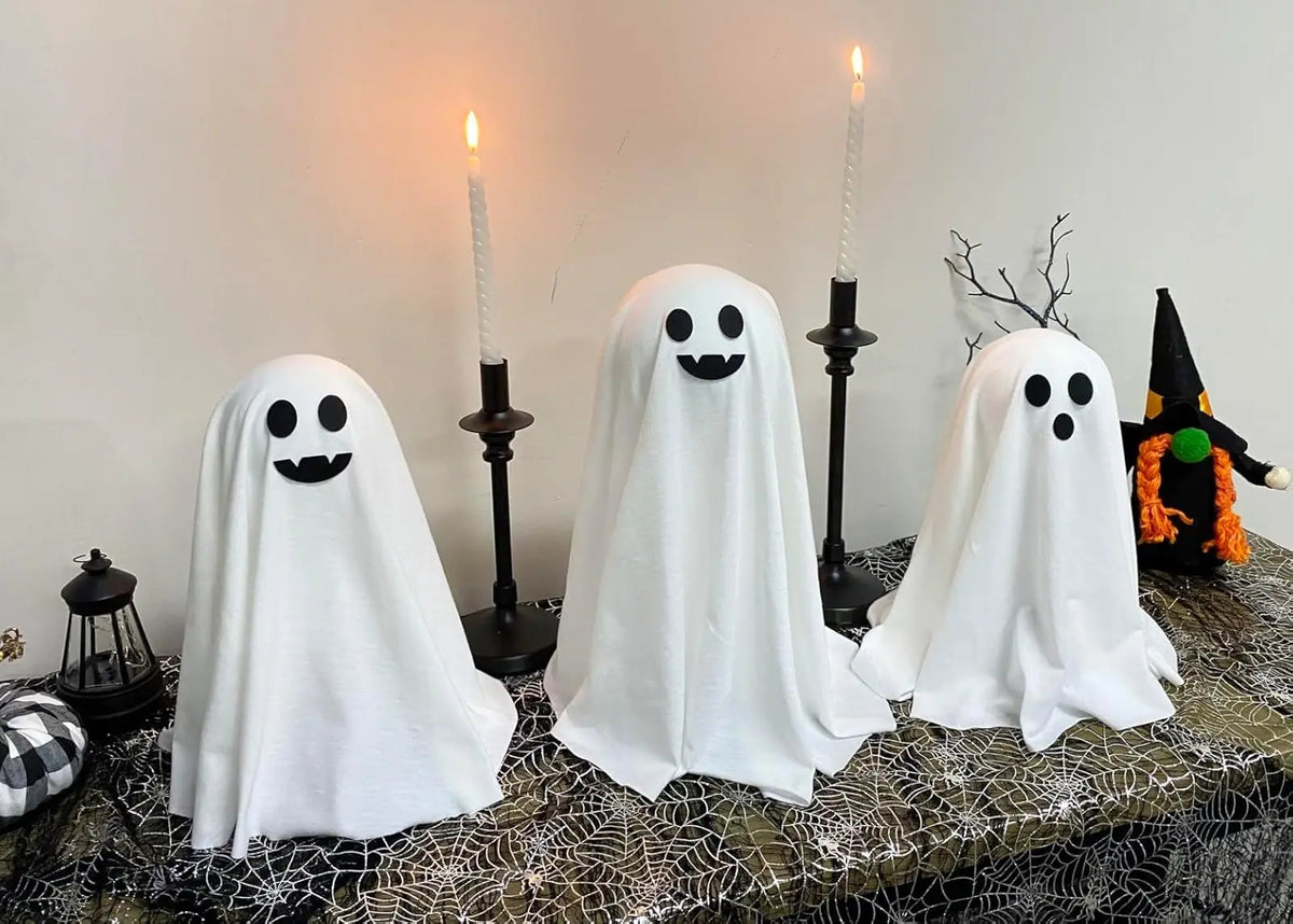 Halloween Ghost Decoration Glowing Desktop Ghost Standing Ornament Haunted Hanging Ghost Decor for Table Home Party Night Gift