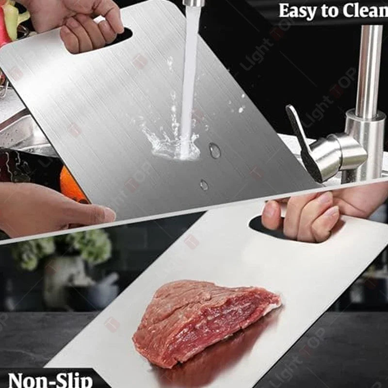 Planche à découper de cuisine en acier inoxydable, planche à découper en titane pour cuisine, planches double face de qualité alimentaire, planche à découper la viande portable