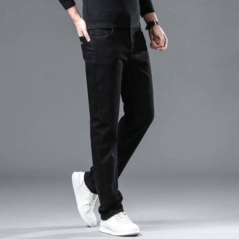 Men's Black Stretch Fleece-Lined Denim Jeans