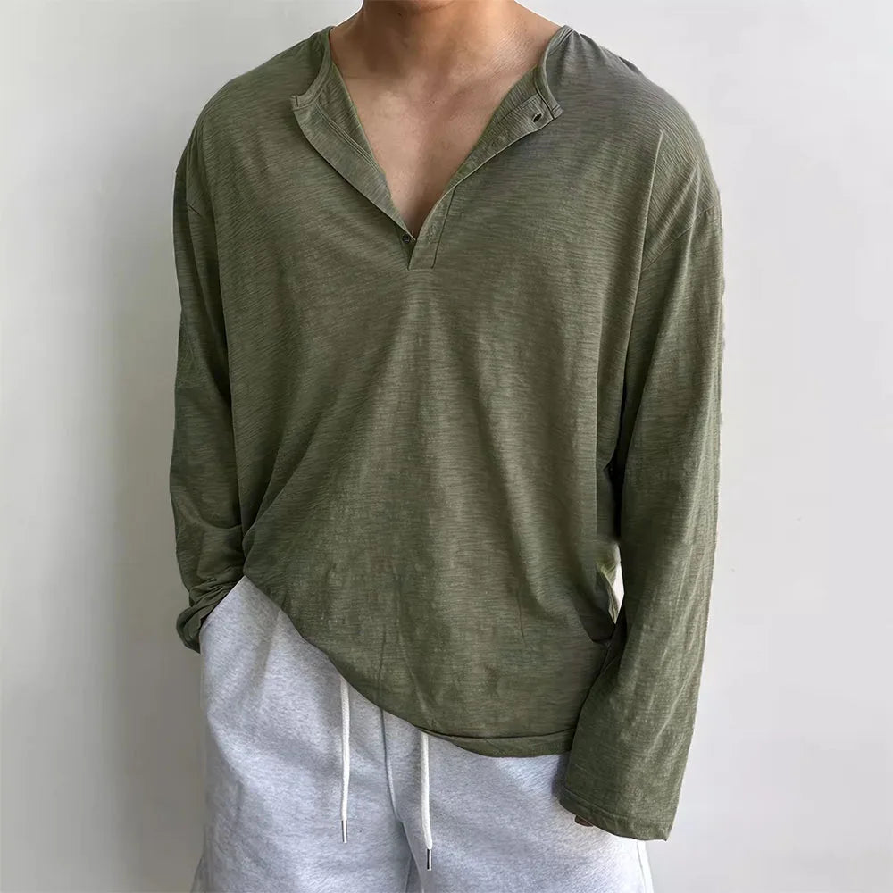 Men's Loose Long-Sleeve T-Shirt - Korean Style