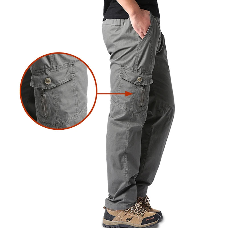 Men's Cotton Cargo Pants with Multiple Pockets