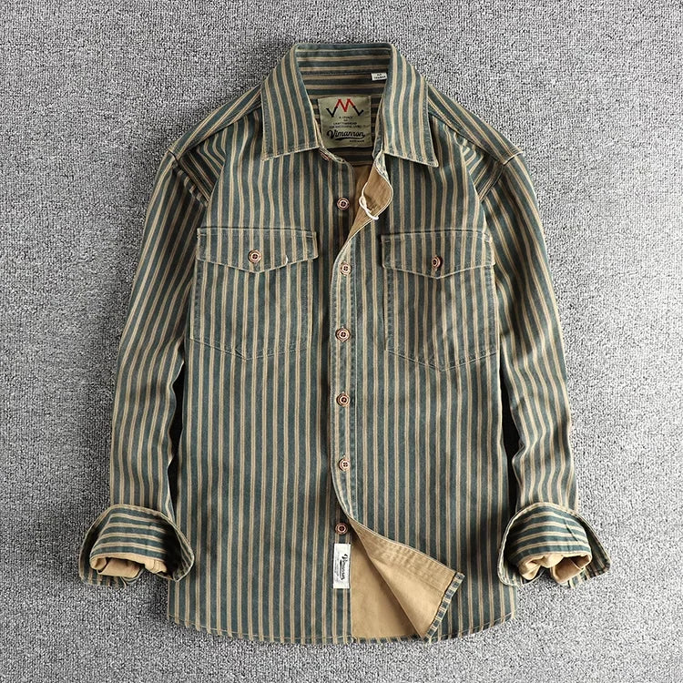 Men's Retro Stripe Long-Sleeve Casual Shirt