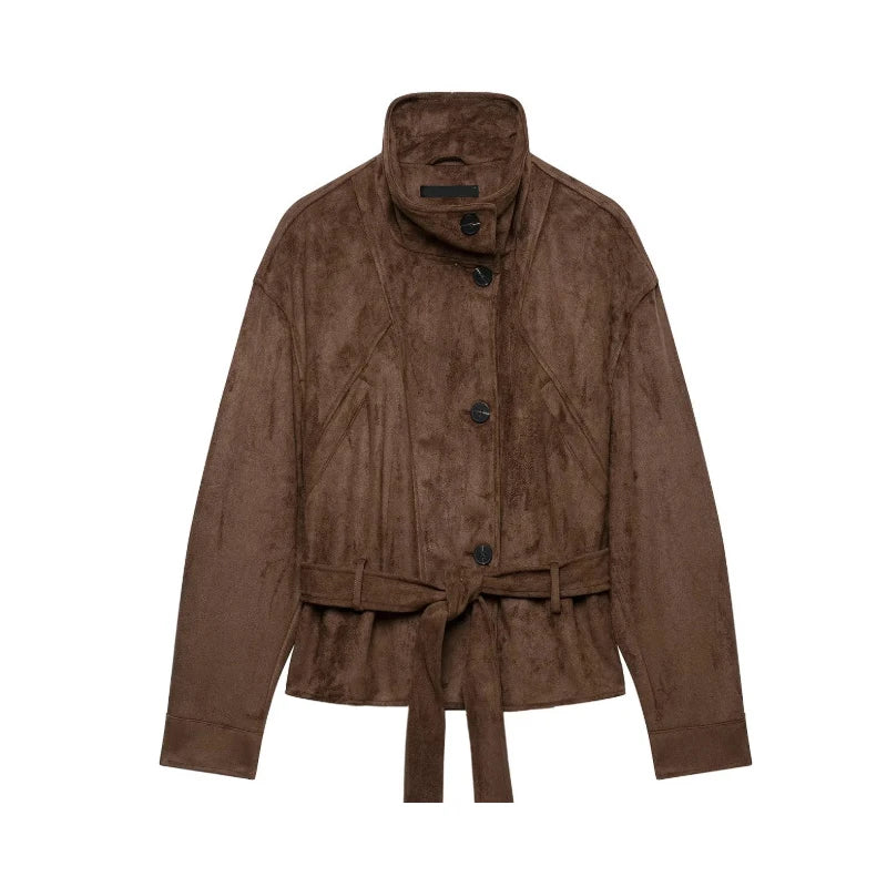 Women's Faux Suede Belted Winter Jacket
