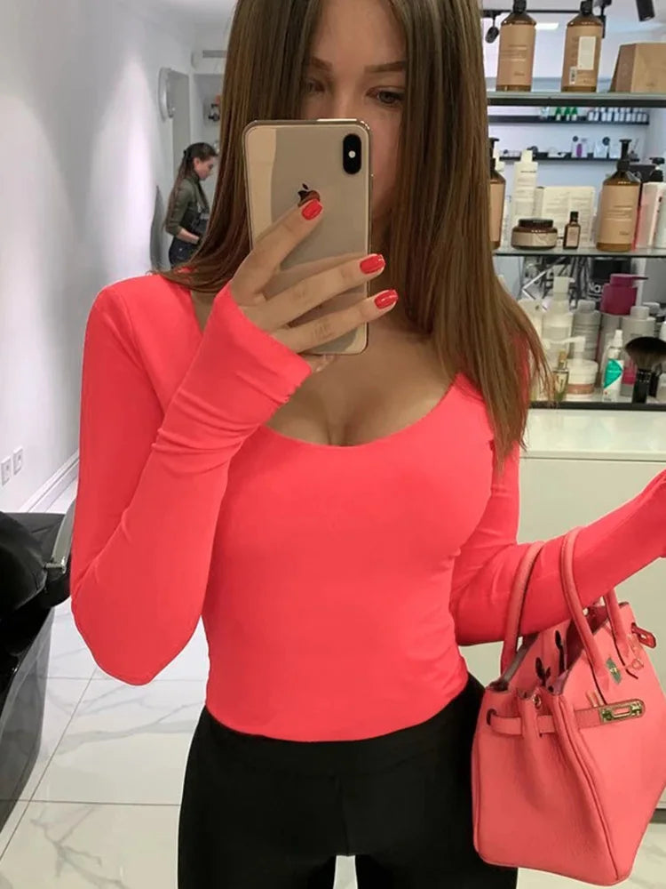 Women's Orange Neon Long-Sleeve Bodysuit