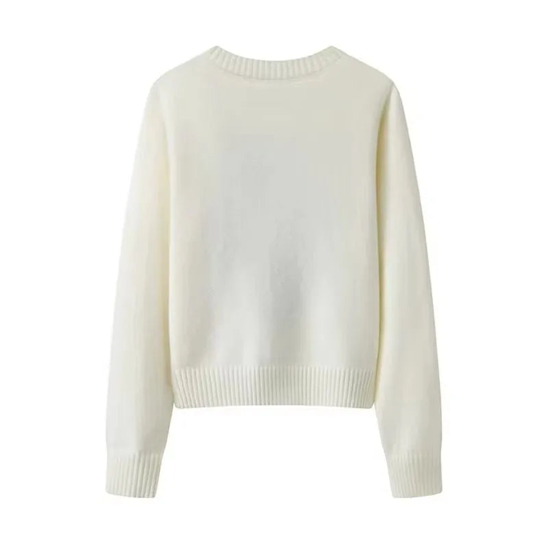 Crochet Bear Knit Sweater Pullover Women Jacquard Knitwear Autumn