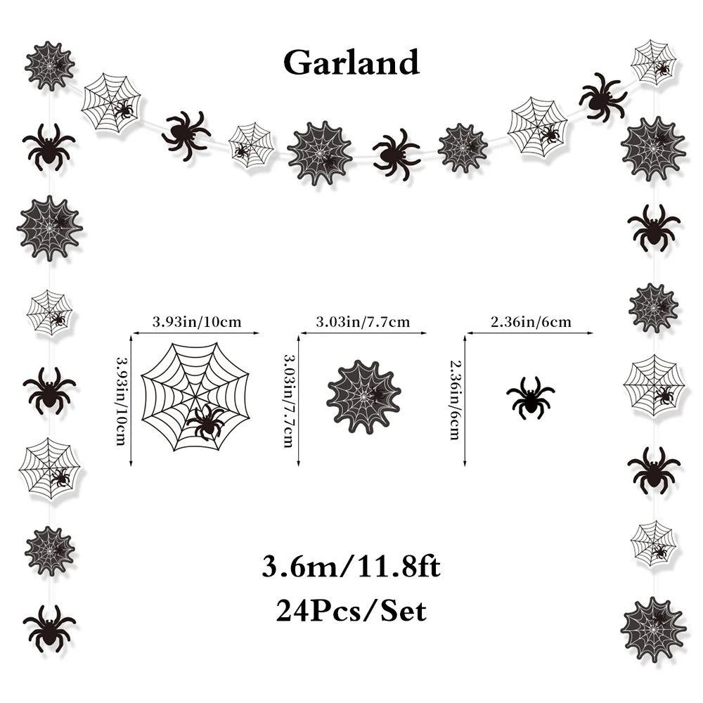 Halloween Party Decorations Set Happy Halloween Banner Trick or Treat Garland Spider Web Hanging Swirls Cupcake Toppers Balloons