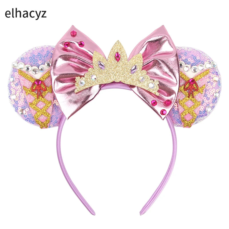 Fashion Cute Mouse Princess Headband 3.3"Ears For Kids Rapunzel Hair Band Women Hair Accessories Girls Sequins Bow Headwear
