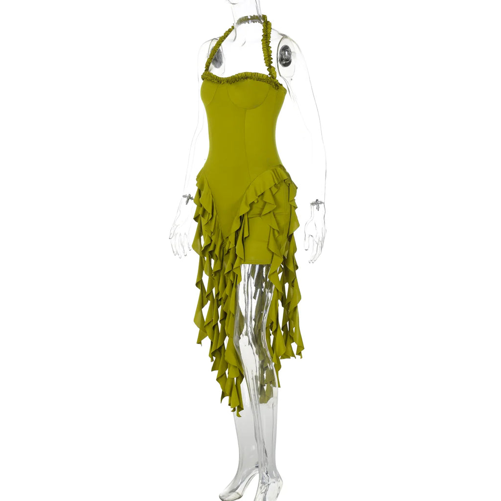 Dulzura Women's Sleeveless Halter Patchwork Mini Dress