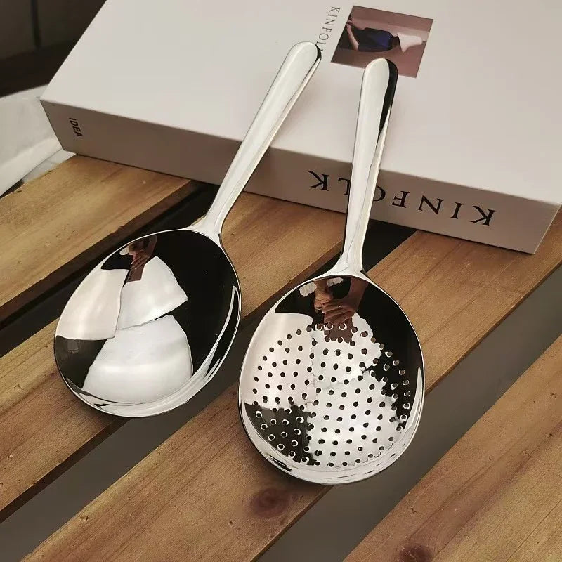 Nouvelle louche de service en acier inoxydable pour restaurant, usage public, filtre à soupe et riz, ustensile de cuisine, grande taille, couleur argentée, ensemble