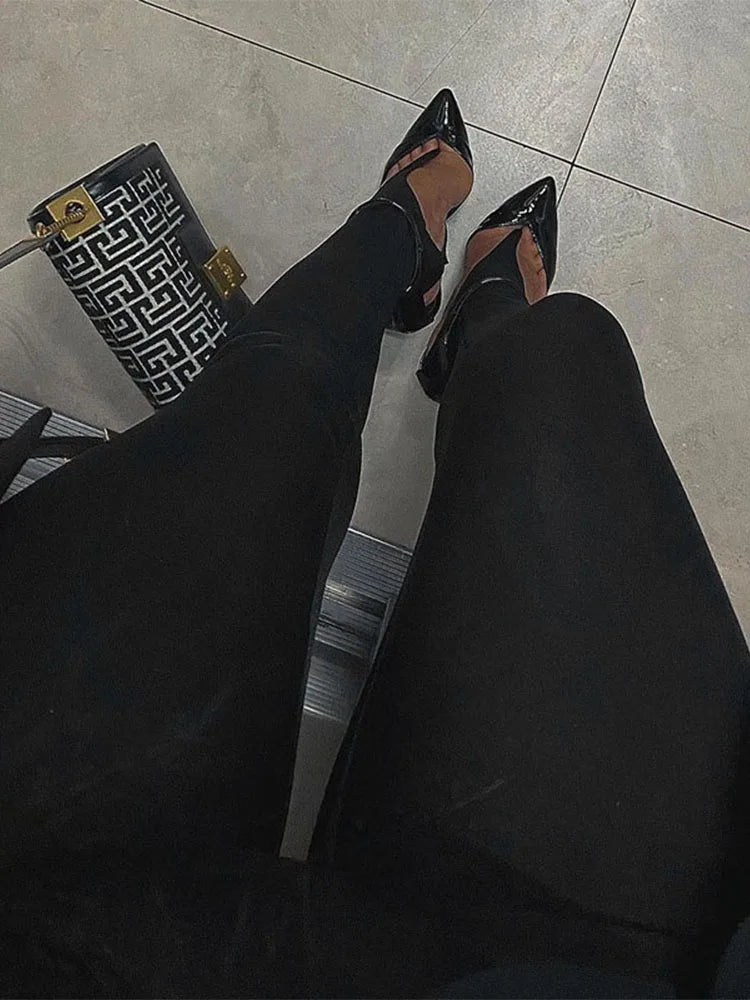 Women's Black High-Waisted Skinny Y2K Pants