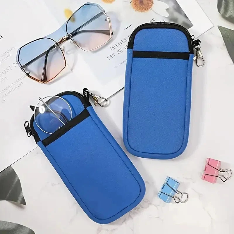 Portable Zippered Soft Eyeglass Case Sunglasses Storage Bag with Hanging Buckle Zipper Glasses Case Protective Glasses Storage C