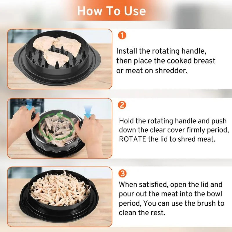 Outil de déchiquetage pour blanc de poulet avec couvercle transparent, hachoir à viande pour poulet, bœuf, chou et légumes, outil de cuisine rotatif