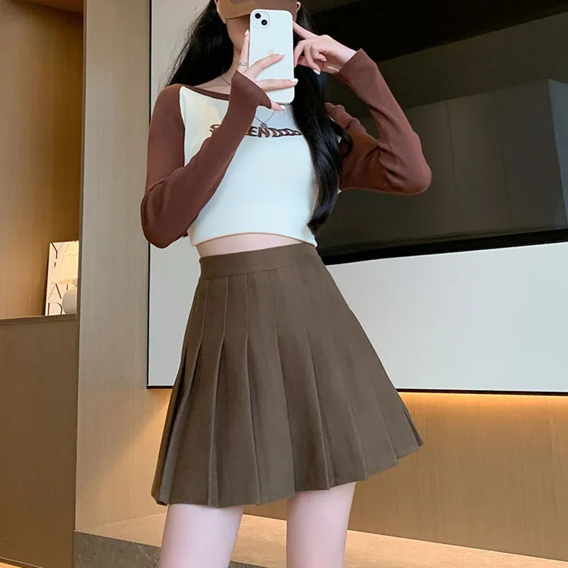 Women's Woolen Pleated Mini Skirt - Korean Style