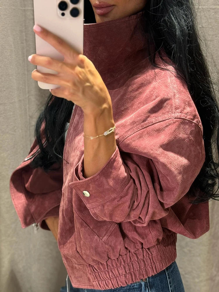 Women's Faux Suede Belted Winter Jacket
