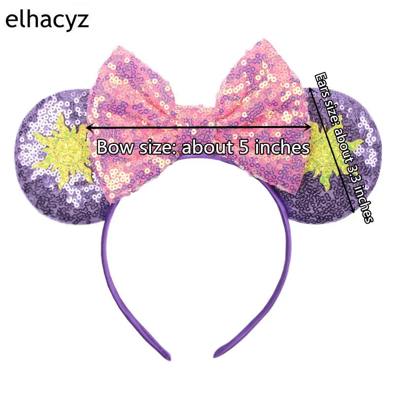 Fashion Cute Mouse Princess Headband 3.3"Ears For Kids Rapunzel Hair Band Women Hair Accessories Girls Sequins Bow Headwear