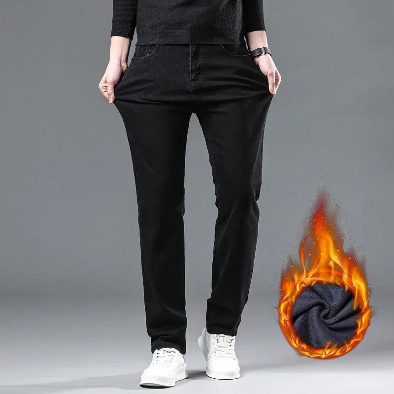 Men's Black Stretch Fleece-Lined Denim Jeans