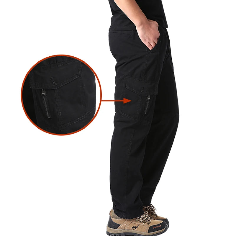 Men's Cotton Cargo Pants with Multiple Pockets
