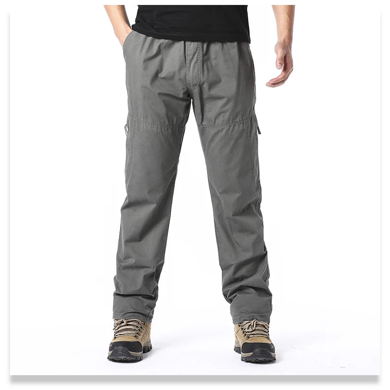 Men's Cotton Cargo Pants with Multiple Pockets