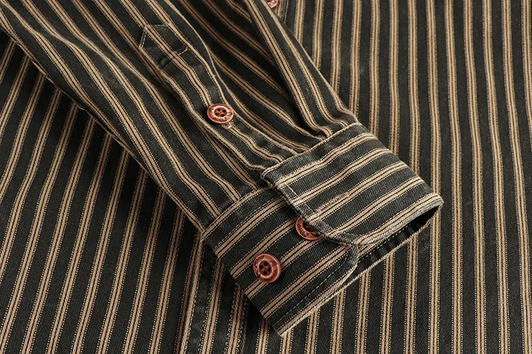 Men's Retro Stripe Long-Sleeve Casual Shirt