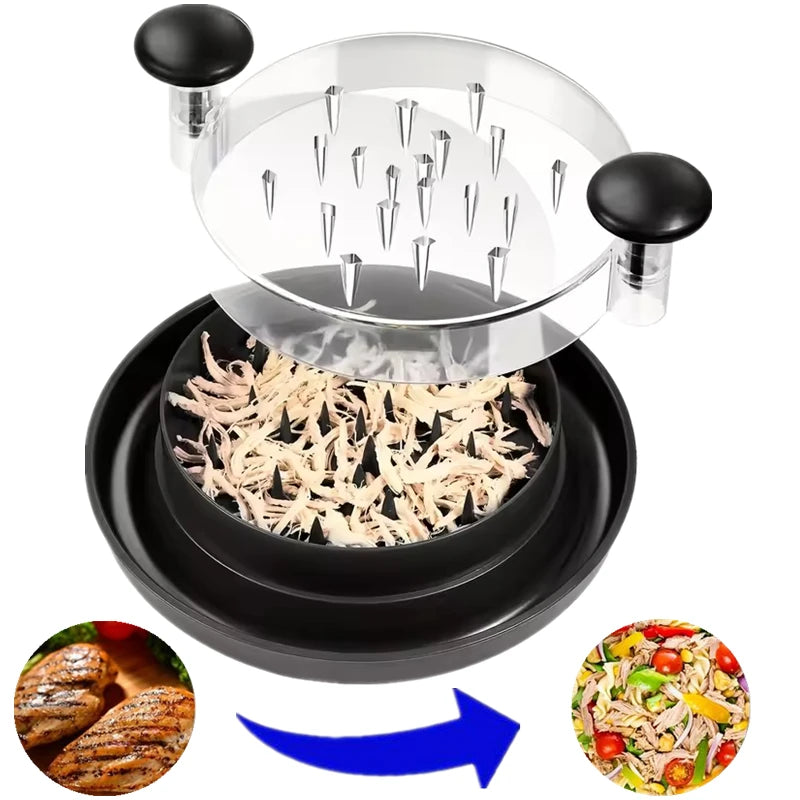 Outil de déchiquetage pour blanc de poulet avec couvercle transparent, hachoir à viande pour poulet, bœuf, chou et légumes, outil de cuisine rotatif