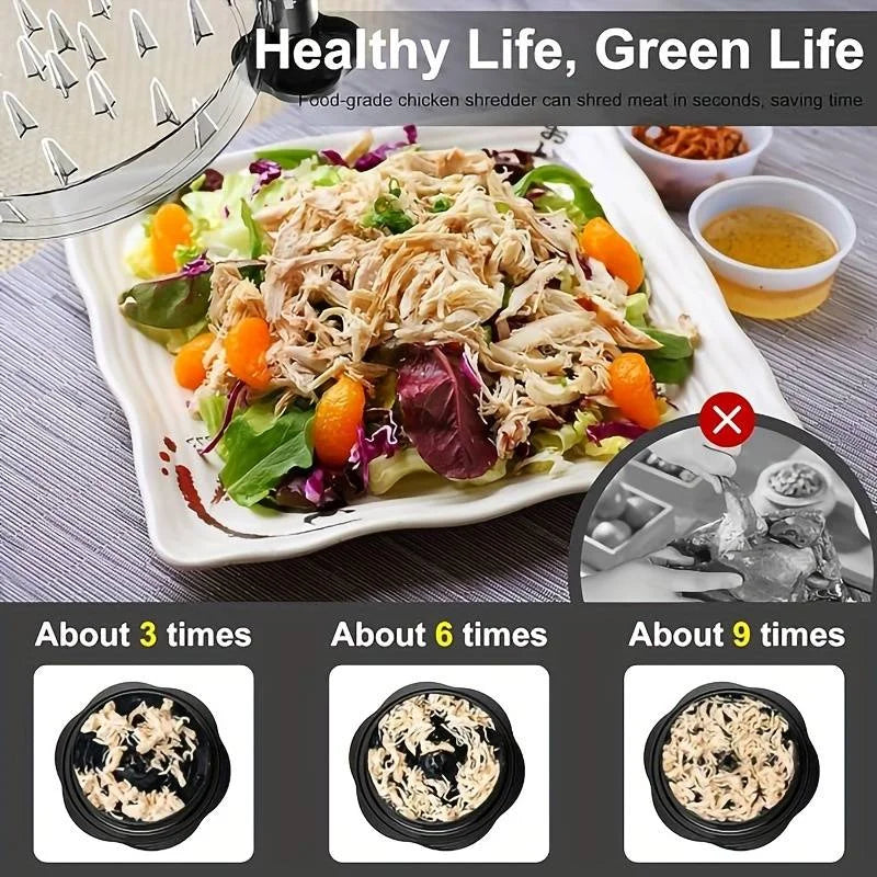 Outil de déchiquetage pour blanc de poulet avec couvercle transparent, hachoir à viande pour poulet, bœuf, chou et légumes, outil de cuisine rotatif