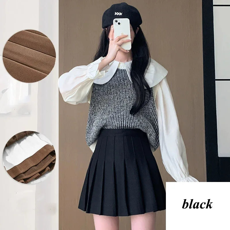 Women's Woolen Pleated Mini Skirt - Korean Style