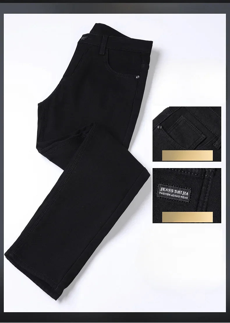 Men's Black Stretch Fleece-Lined Denim Jeans