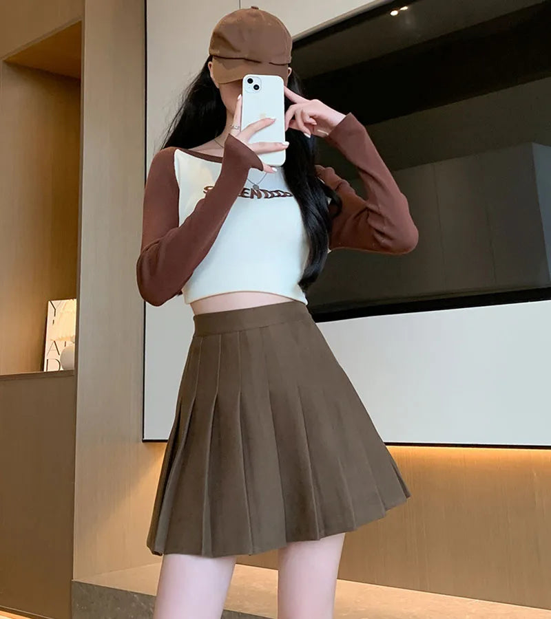 Women's Woolen Pleated Mini Skirt - Korean Style