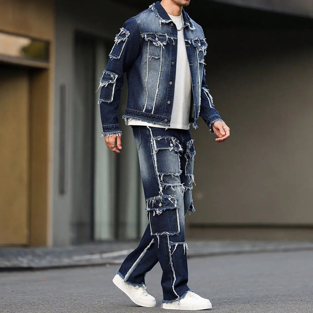 Men's Denim Suit - Multi-Pocket Jacket & Pants