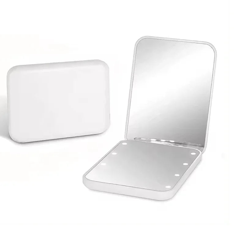 Mini Handheld Makeup Mirror 1X/3X Magnifiying Compact Folding Travel Portable With Light Makeup Pocket Mirror 8 Leds for Gifts