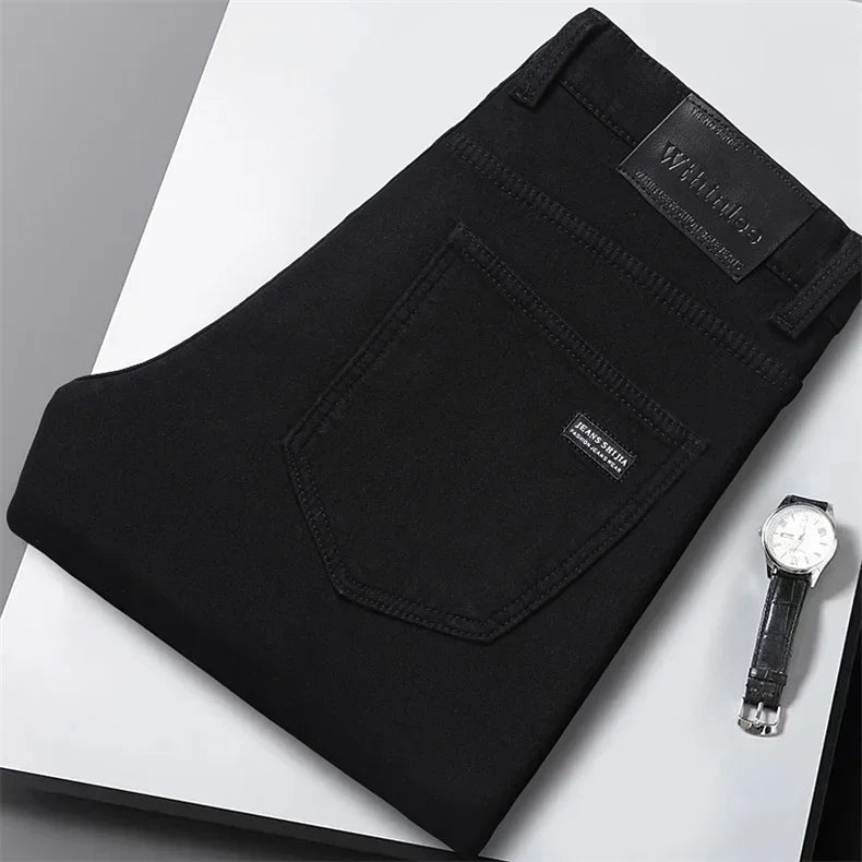 Men's Black Stretch Fleece-Lined Denim Jeans