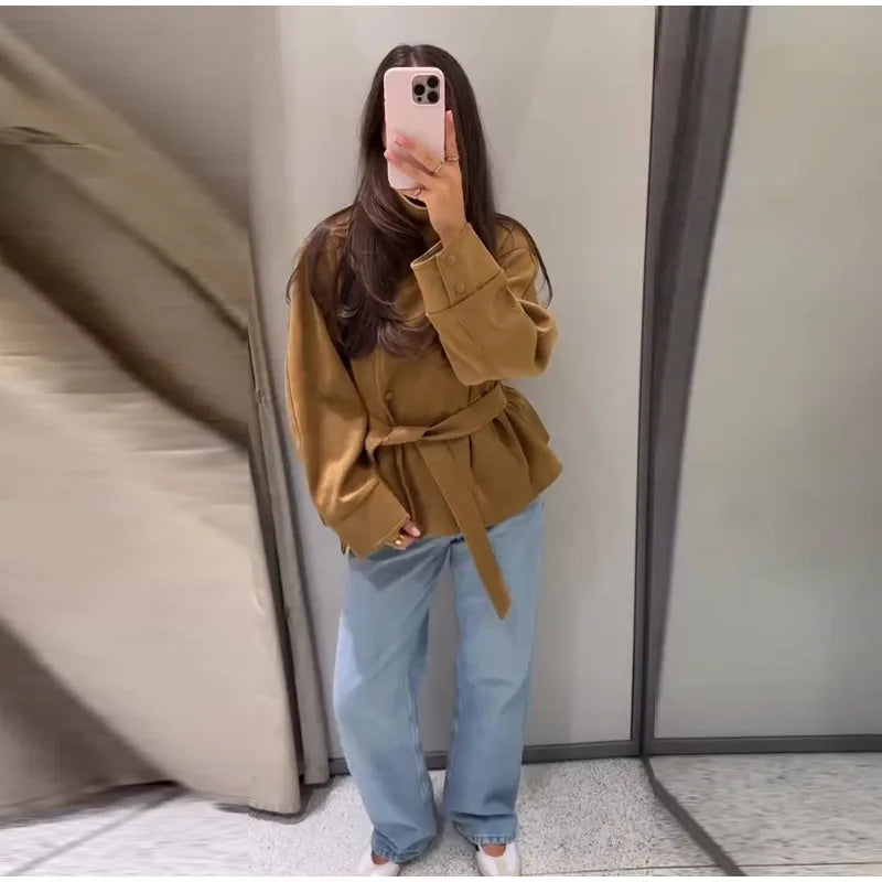 Women's Faux Suede Belted Winter Jacket