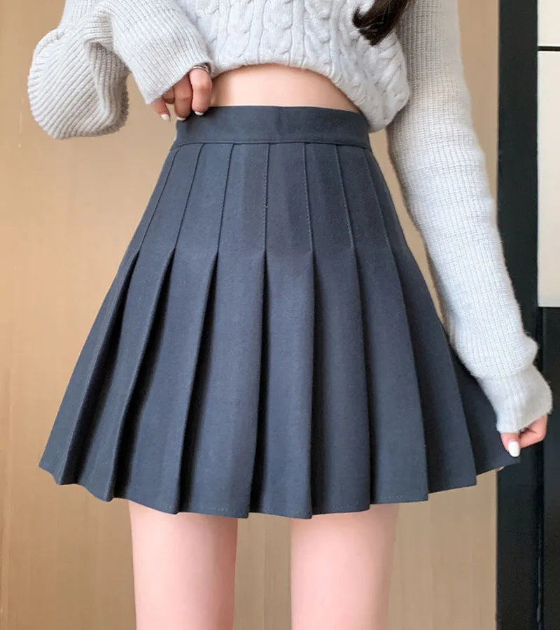Women's Woolen Pleated Mini Skirt - Korean Style