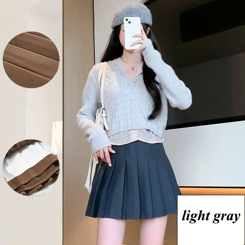 Women's Woolen Pleated Mini Skirt - Korean Style