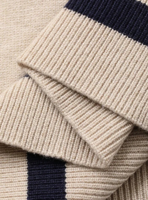 Women's Korean Style Color Block Polo Knit Top