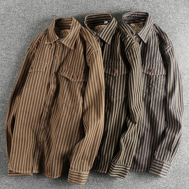 Men's Retro Stripe Long-Sleeve Casual Shirt