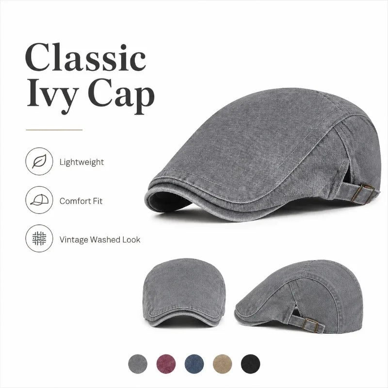 Vintage Washed Cotton Newsboy Hat Duckbill Ivy Casual Flat Cap for Men Women Spring Autumn Driving Cabbie Painter Beret